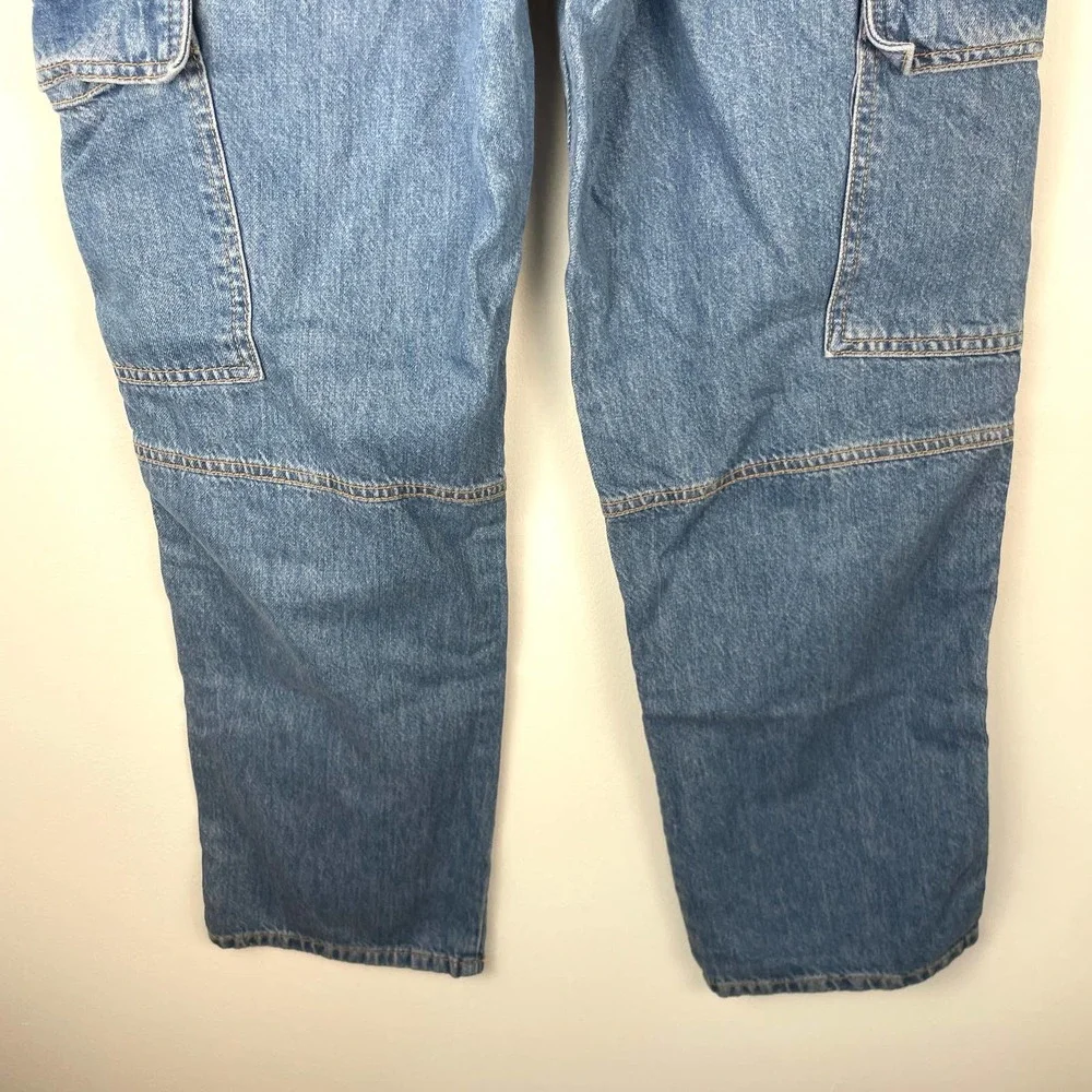 Free People Ezra High Waisted Cargo Jeans In Medium Wash Size 30 New